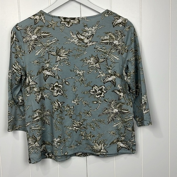 J. Jill Womens Top Dusty Blue/Green S 3/4 Sleeves Pullover Button Details Floral - Picture 10 of 13